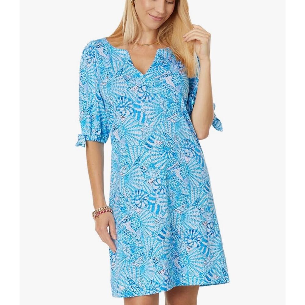 Lilly Pulitzer Blue & White Printed V-Neck Midi Dress